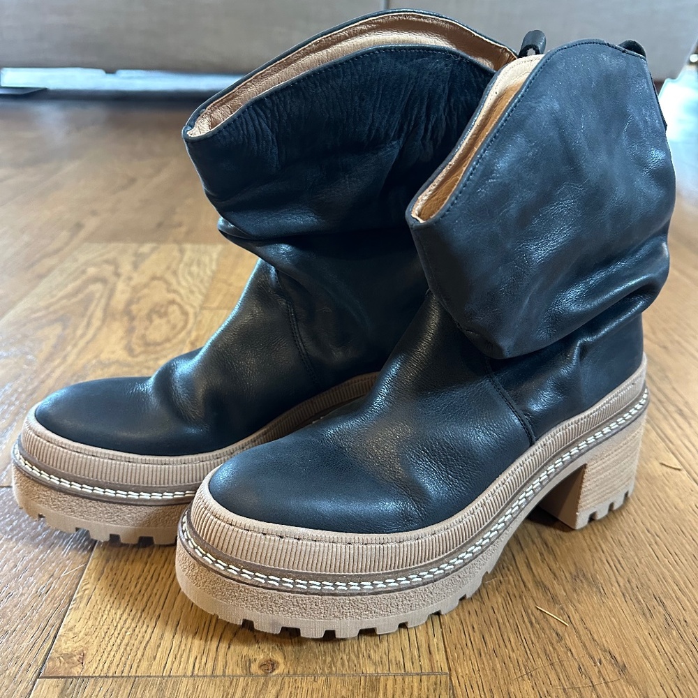 Free People Black Leather Mel Slouch Boot